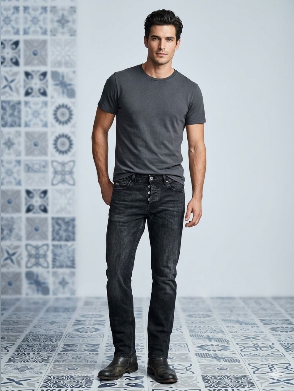 Men's Emporio Armani Slim Straight Black Jeans, Size 36